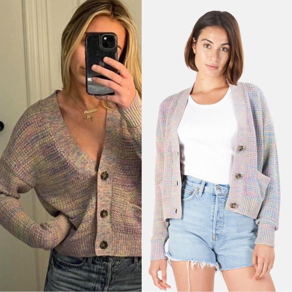 RE/DONE 90s Oversized Crop Cardigan Multicolor Space Dye Knit Rainbow - Picture 1 of 8